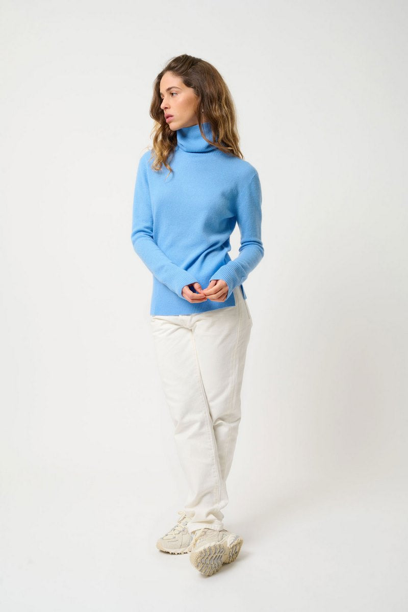Pull Col Roulé - 100% Cachemire 2 Fils - Baby Blue - Femme