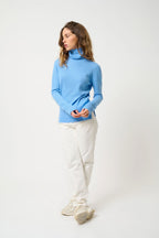 Pull Col Roulé - 100% Cachemire 2 Fils - Baby Blue - Femme