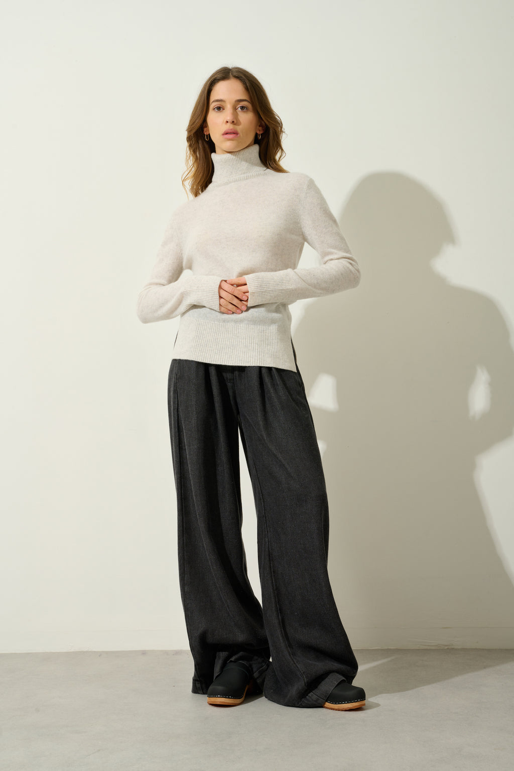 Jersey de cuello alto - 100% cachemira de 2 hilos - Gris perla jaspeado