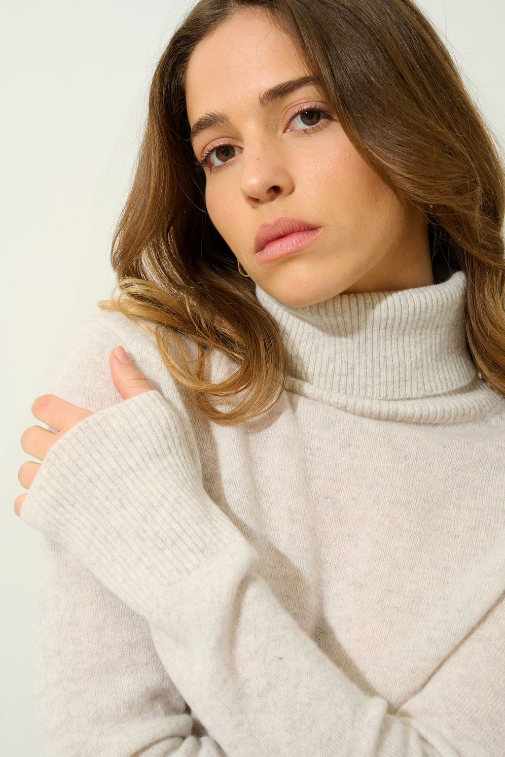 Jersey de cuello alto - 100% cachemira de 2 hilos - Gris perla jaspeado