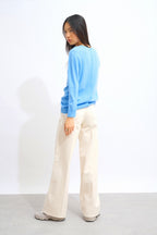 Round-Neck Button-Back Jumper - Estaris - Baby Blue