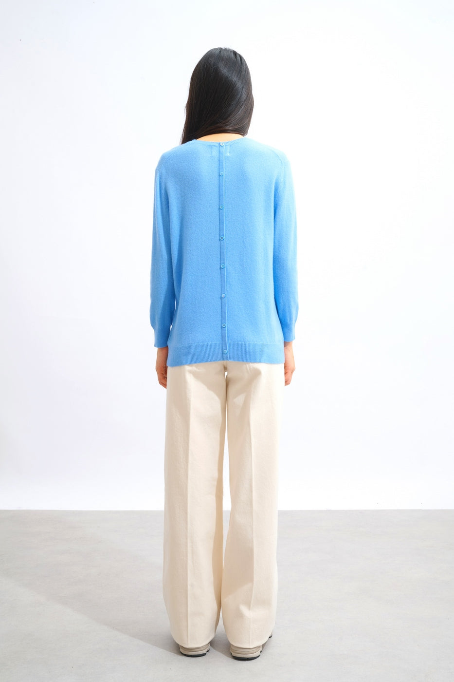 Round-Neck Button-Back Jumper - Estaris - Baby Blue
