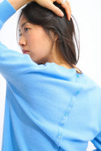 Round-Neck Button-Back Jumper - Estaris - Baby Blue