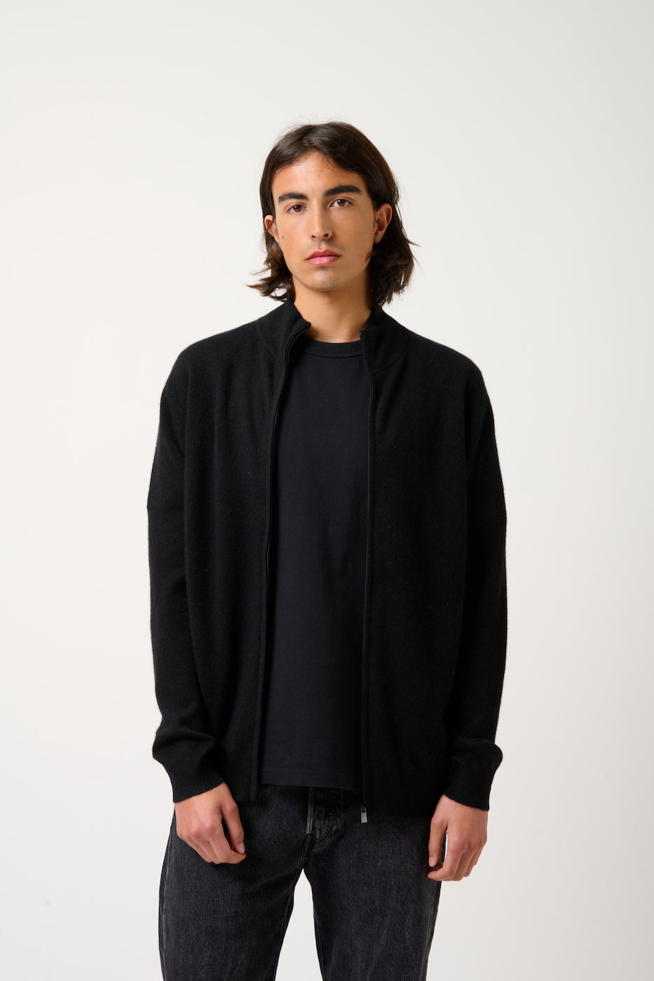 High-Neck Zip Cardigan - Albaron - Black