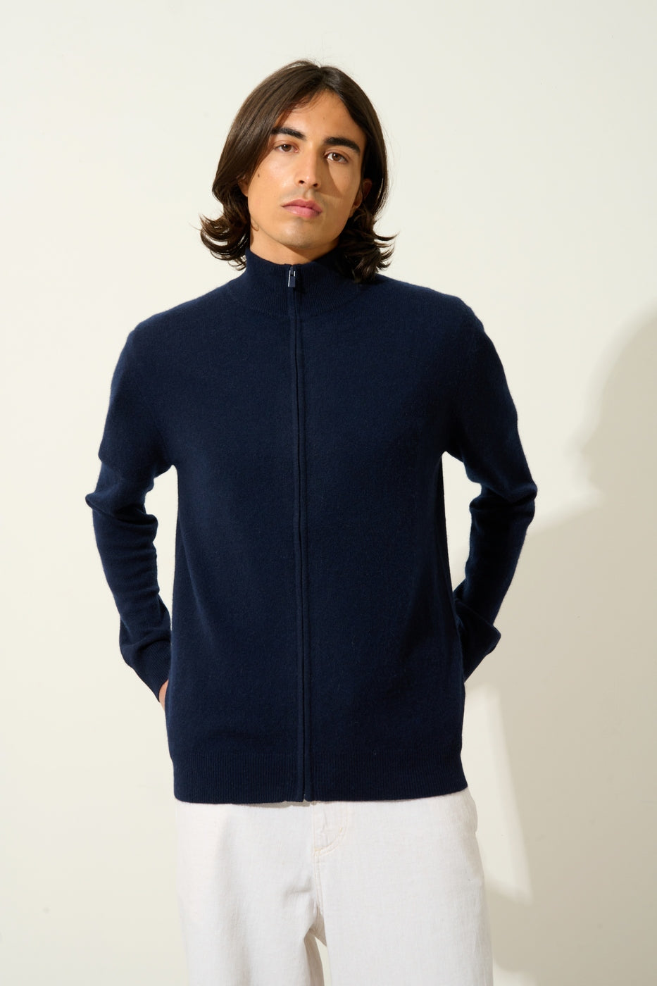 High-Neck Zip Cardigan - Albaron - Navy