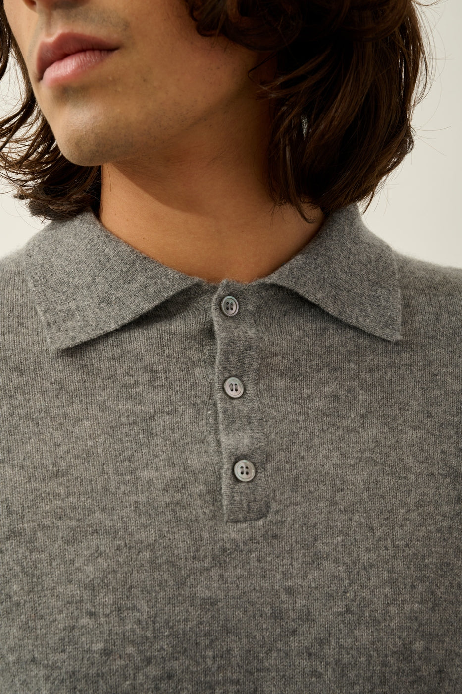 Long-Sleeved Polo Shirt - Charvet - Marl Flannel