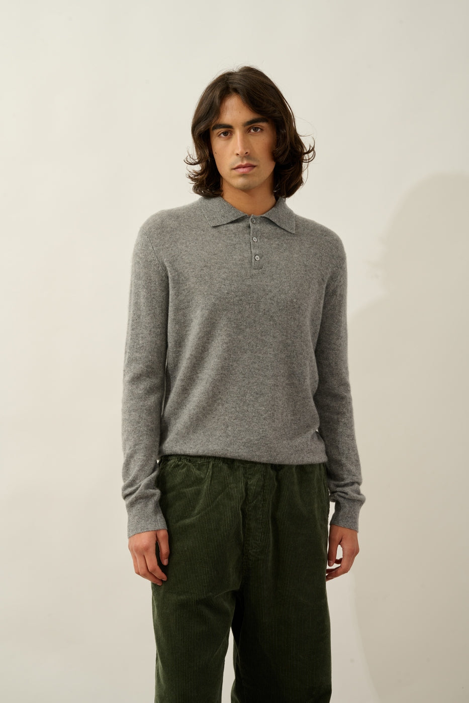 Long-Sleeved Polo Shirt - Charvet - Marl Flannel