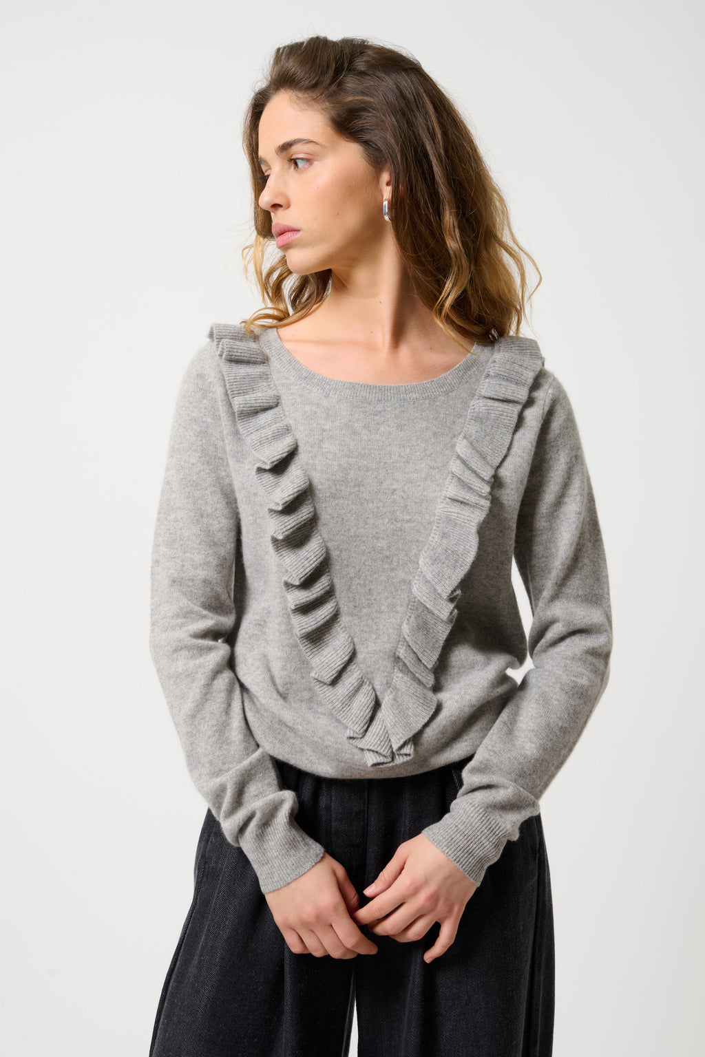 Jersey Cuello Redondo Volantes Delantero - Knott - Nuage Chiné
