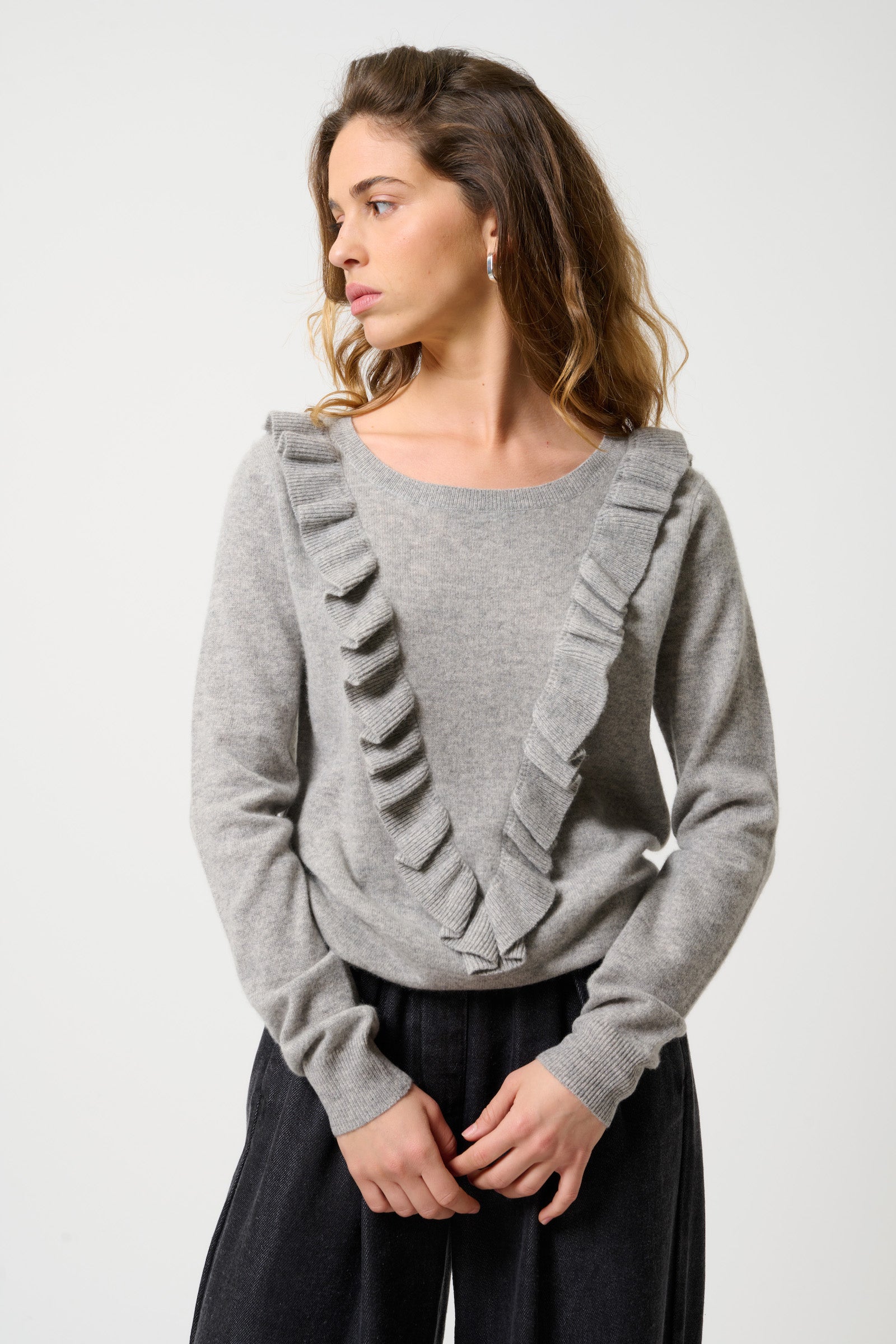 Jersey Cuello Redondo Volantes Delantero - Knott - Nuage Chiné