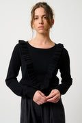 Round-Neck Jumper with Front Frills - Knott - Black