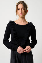 Round-Neck Jumper with Front Frills - Knott - Black