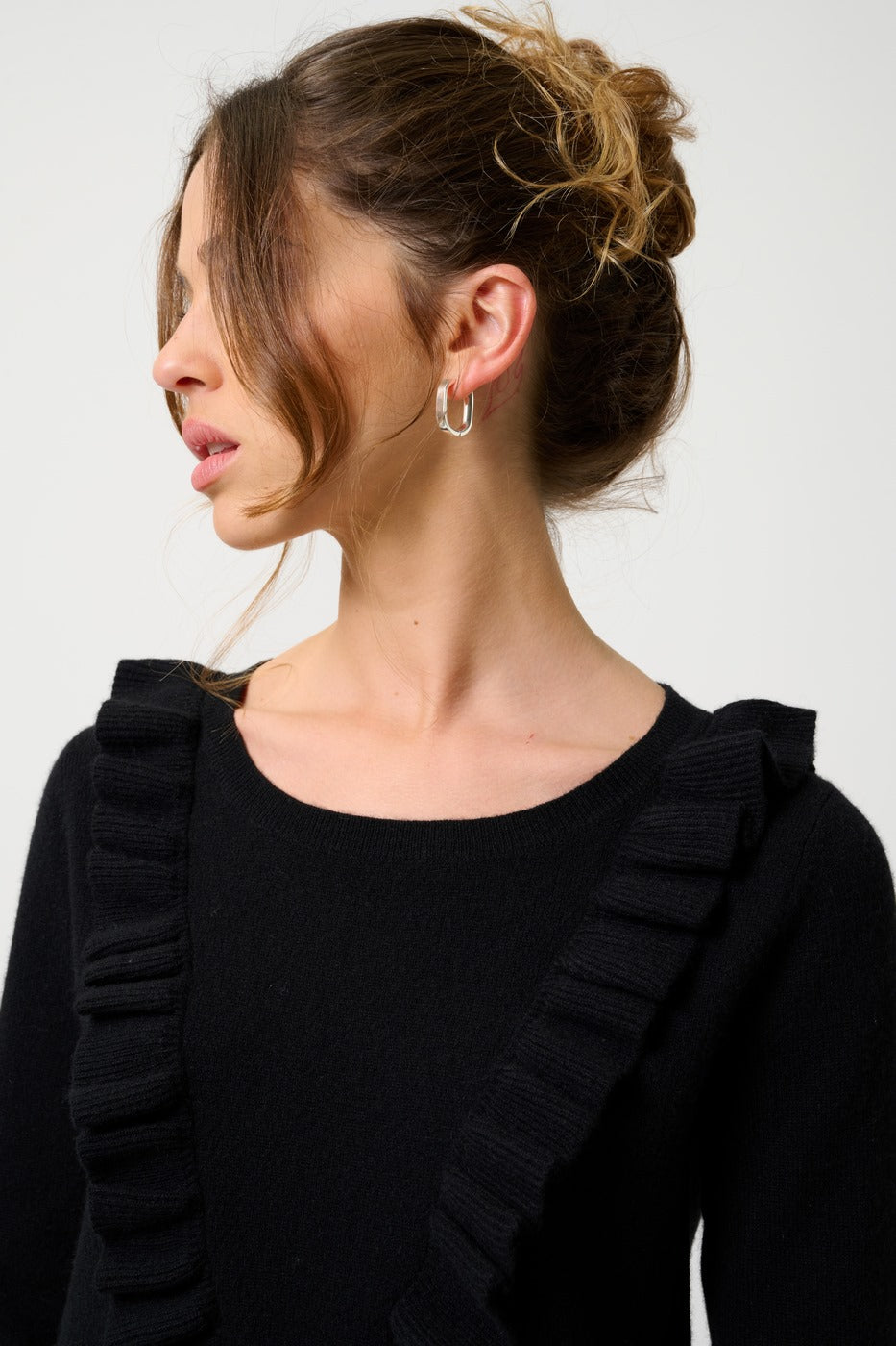 Round-Neck Jumper with Front Frills - Knott - Black