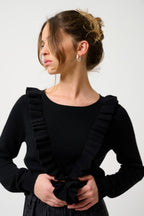 Round-Neck Jumper with Front Frills - Knott - Black