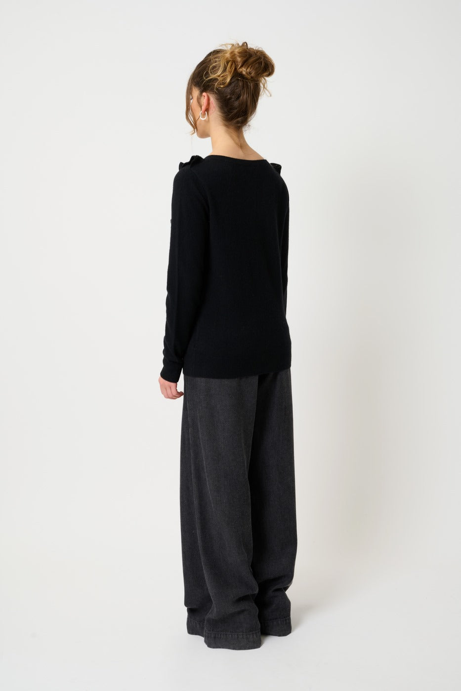 Round-Neck Jumper with Front Frills - Knott - Black