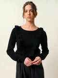 Pull Col Rond Volants Devant - Knott - Noir