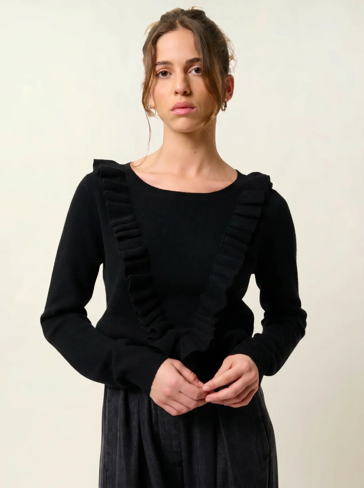 Pull Col Rond Volants Devant - Knott - Noir