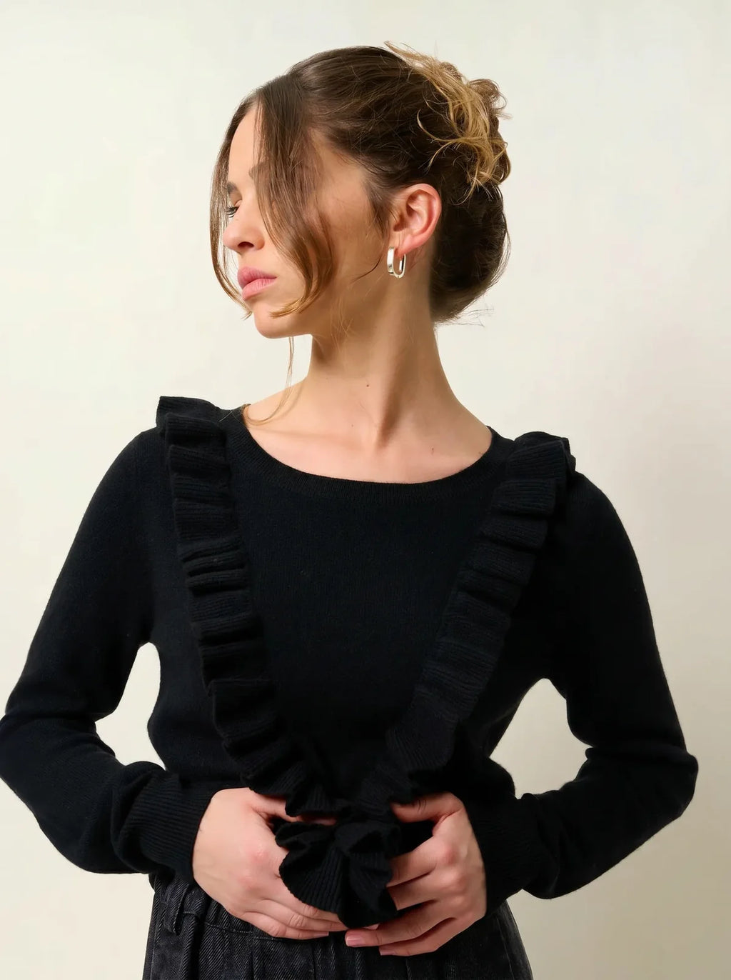Pull Col Rond Volants Devant - Knott - Noir