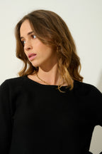 Round-Neck Jumper with Flounced Hem - Cadair - Black