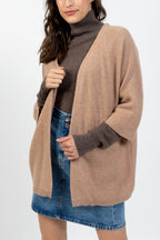 Open V-Neck 3/4 Sleeve Cardigan Mendip - Camel Marl - 100% 2-Ply Cashmere - Jersey - Women