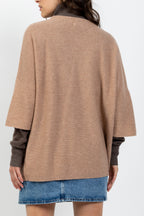 Open V-Neck 3/4 Sleeve Cardigan Mendip - Camel Marl - 100% 2-Ply Cashmere - Jersey - Women