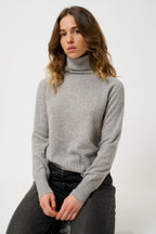 Cassy Roll-Neck Jumper - Marl Cloud - 100% 2-Ply Cashmere - Women