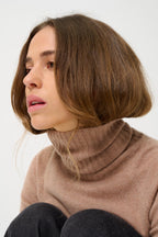 Jersey de cuello alto Cassy - Camello jaspeado - 100% cachemira de 2 capas - Jersey - Mujer