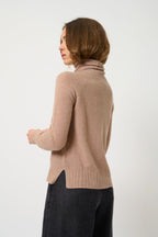 Jersey de cuello alto Cassy - Camello jaspeado - 100% cachemira de 2 capas - Jersey - Mujer