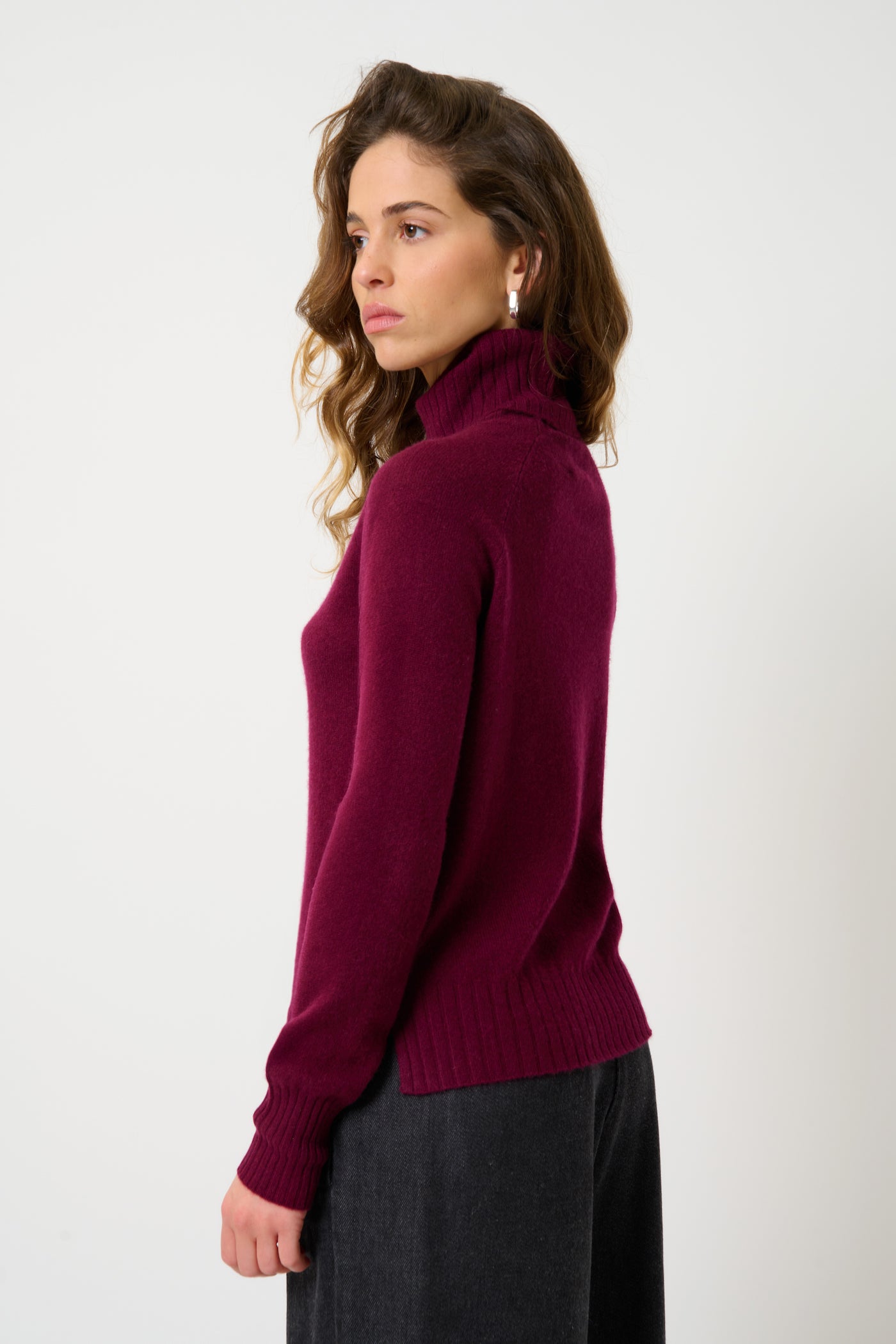 Cassy Roll-Neck Jumper - Burgundy - 100% 2-Ply Cashmere - Women