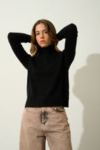 Pull Col Roulé - 100% Cachemire 2 Fils - Noir - Femme