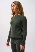 High-Neck Jumper with Cuff Buttons - Assia - Khaki