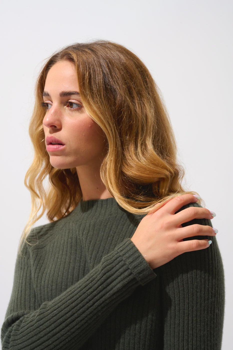 High-Neck Jumper with Cuff Buttons - Assia - Khaki