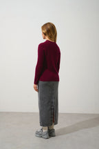 Pull Col Montant Boutons Poignets - Assia - Bordeaux