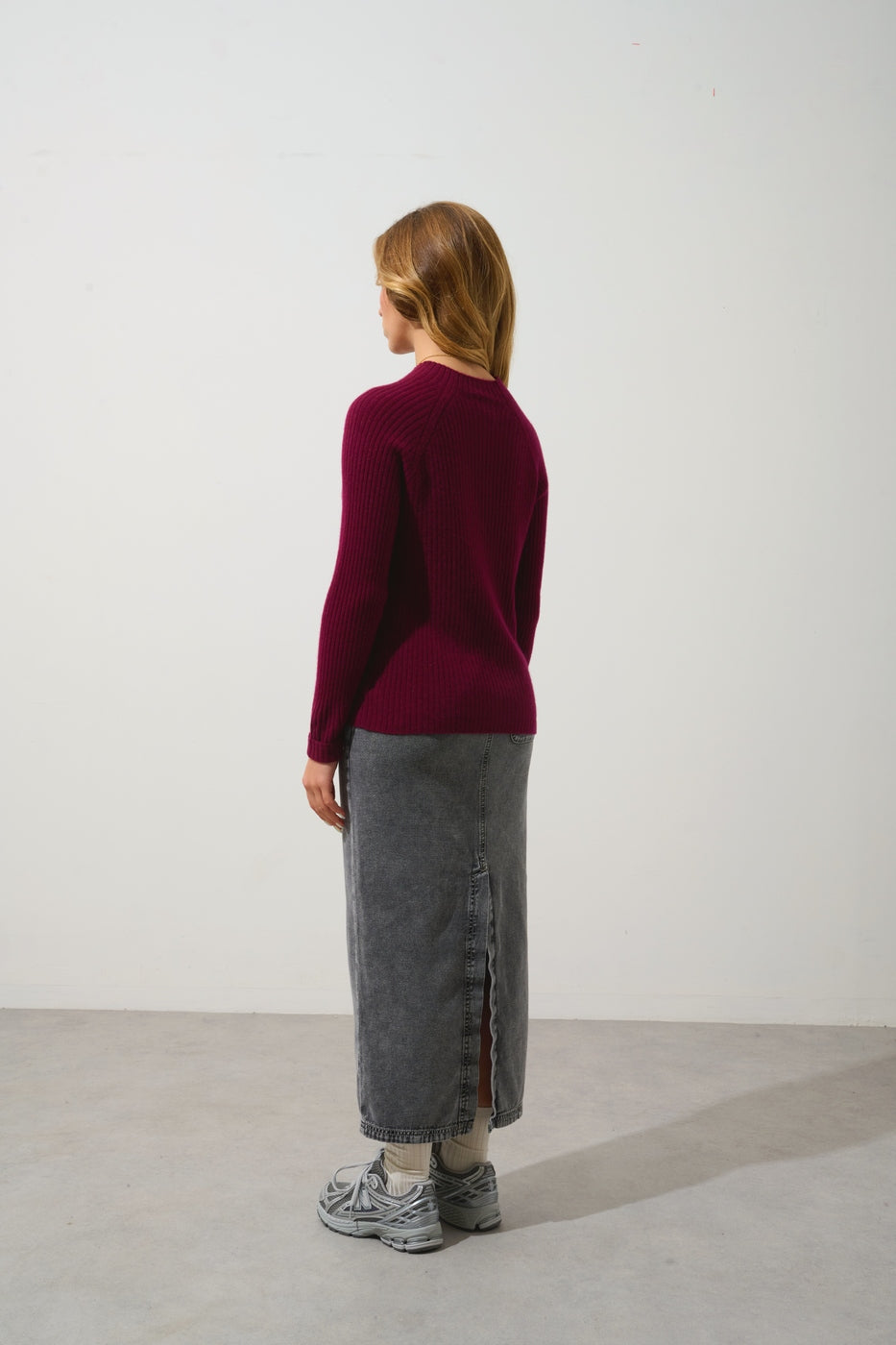 Pull Col Montant Boutons Poignets - Assia - Bordeaux
