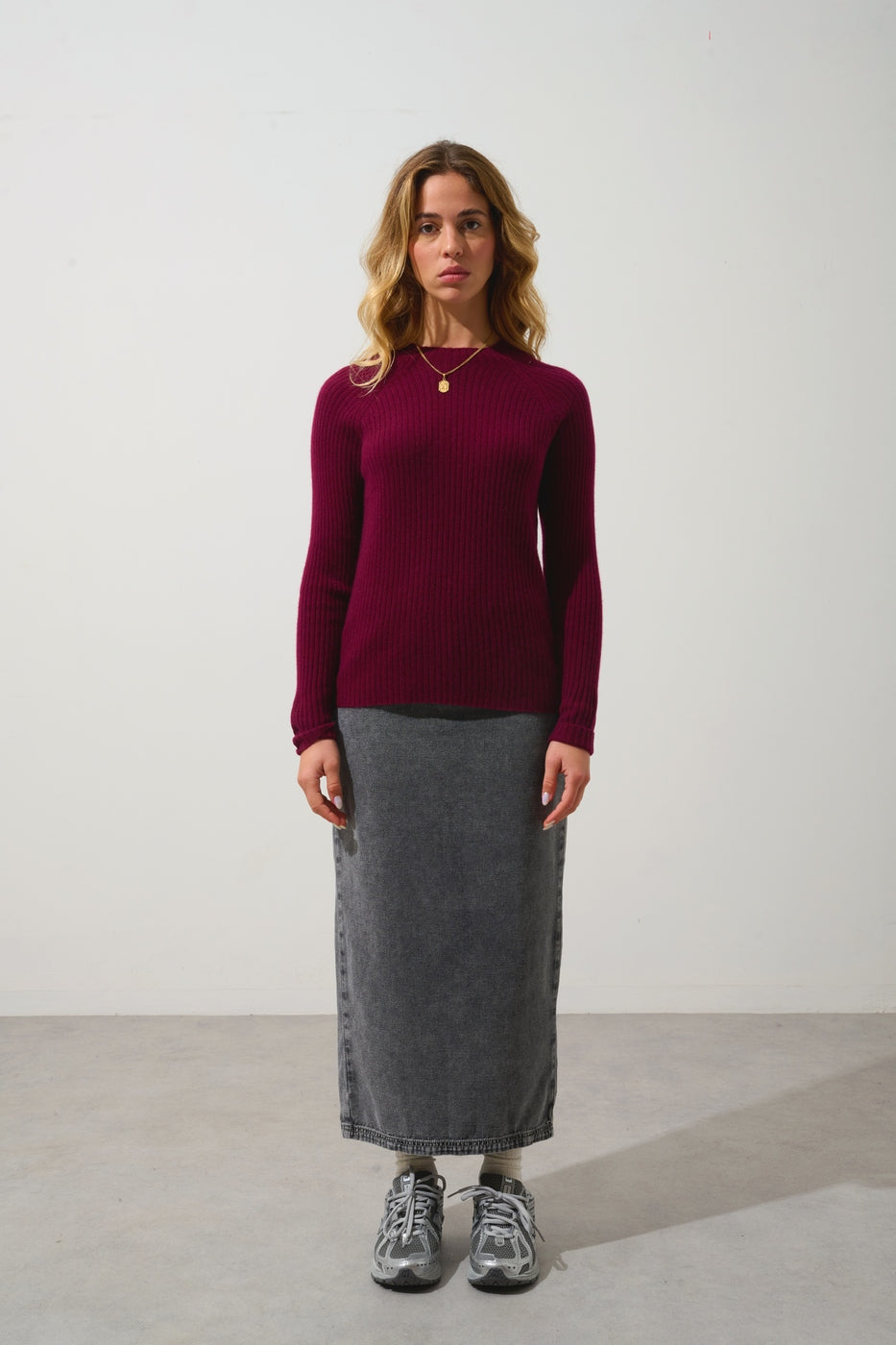 Pull Col Montant Boutons Poignets - Assia - Bordeaux