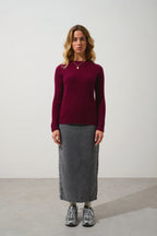 Pull Col Montant Boutons Poignets - Assia - Bordeaux