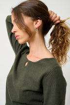 Keyhole Front Boat Neck Jumper - Glyder - Khaki