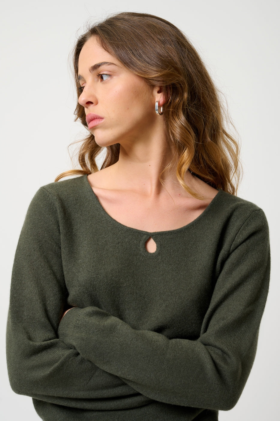 Keyhole Front Boat Neck Jumper - Glyder - Khaki