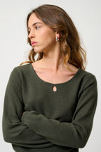 Keyhole Front Boat Neck Jumper - Glyder - Khaki