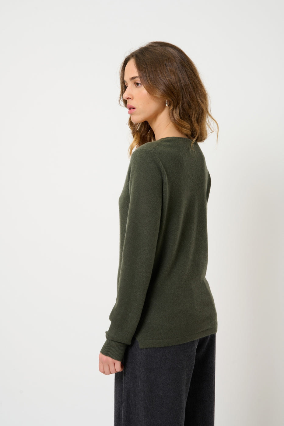 Keyhole Front Boat Neck Jumper - Glyder - Khaki