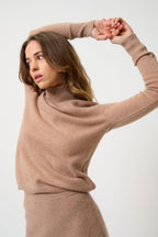 Pull Col Roulé Eileen - Camel Chiné - 100% Cachemire 2 Fils - Femme