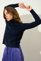 Cassy Roll Neck Jumper - Navy - 100% 2-Ply Cashmere - Jersey - Women