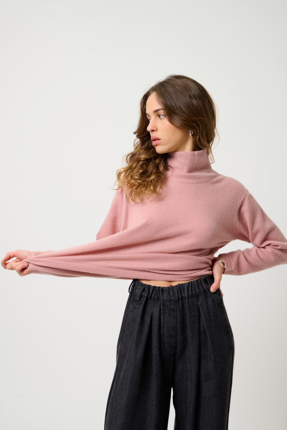 Jersey de cuello alto drapeado - Cheviot - palo de rosa