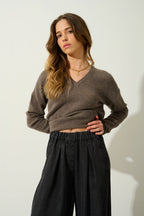 V-Neck Jumper - 100% 4-Ply Cashmere - Taupe Marl - Women