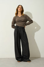 V-Neck Jumper - 100% 4-Ply Cashmere - Taupe Marl - Women