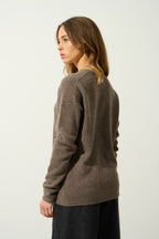 Jersey Cuello V - 100% Cachemira 4 Hilos - Taupe Chiné - Mujer