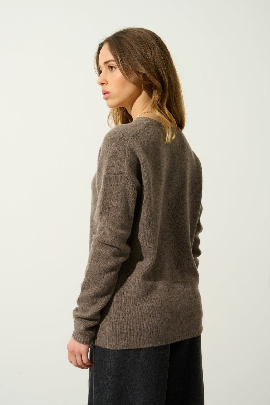 V-Neck Jumper - 100% 4-Ply Cashmere - Taupe Marl - Women