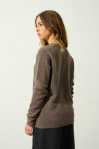 V-Neck Jumper - 100% 4-Ply Cashmere - Taupe Marl - Women