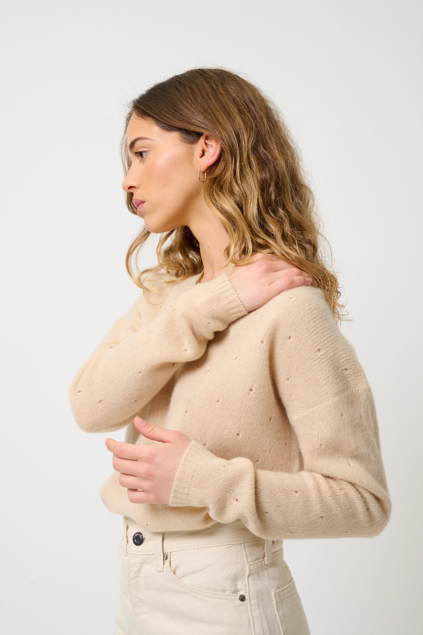 Pull Col V 4 Fils - Doty - Sable