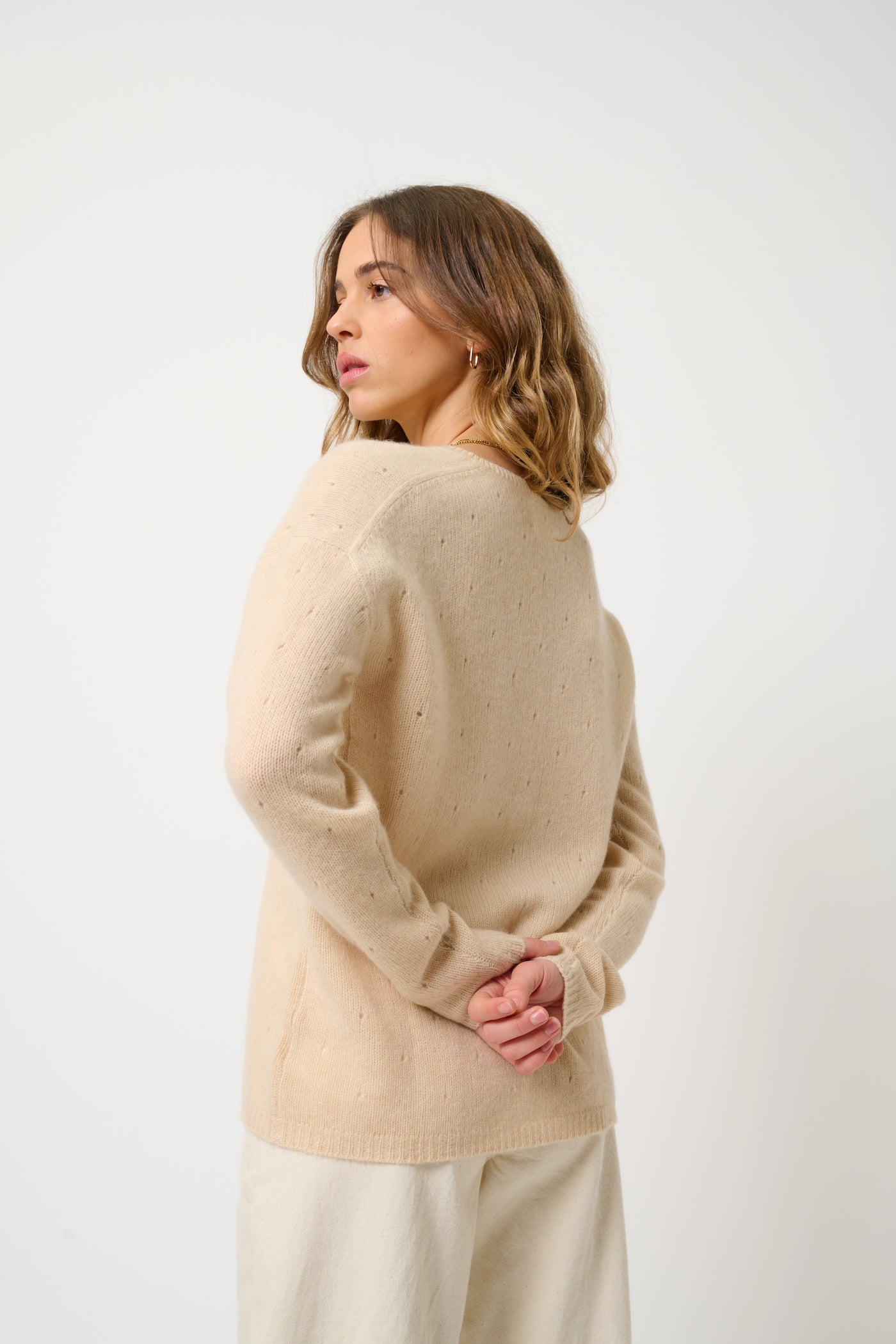 Pull Col V 4 Fils - Doty - Sable