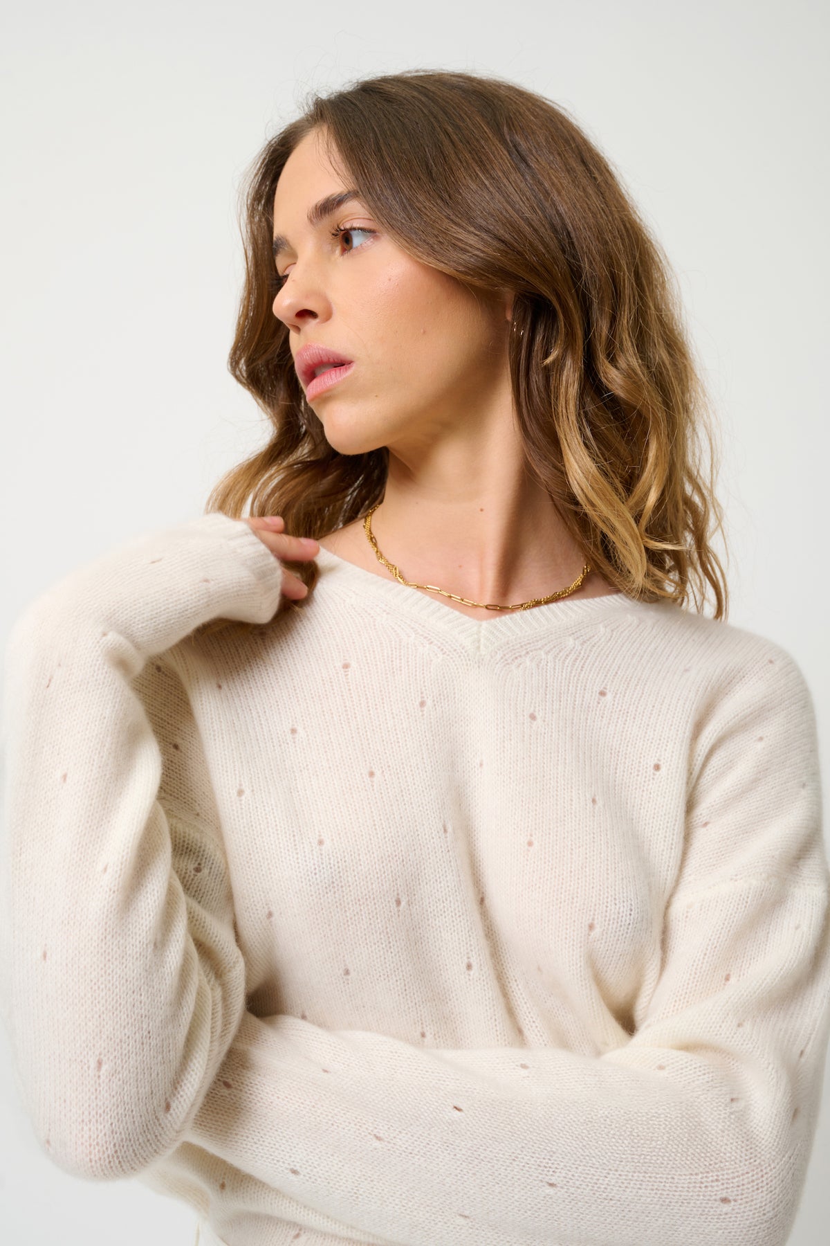 Pull Col V 4 Fils - Doty - Neige
